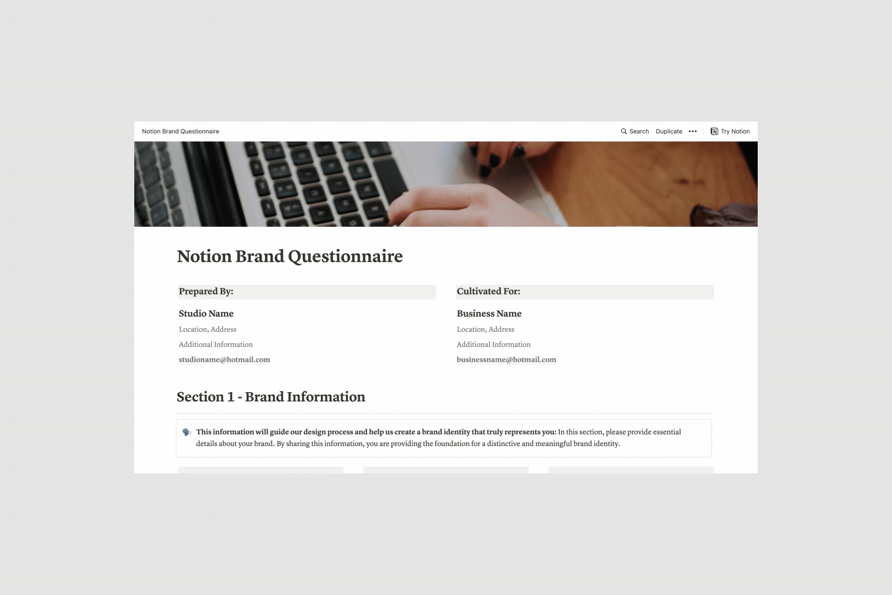 Brand Questionnaire – Presentation Template